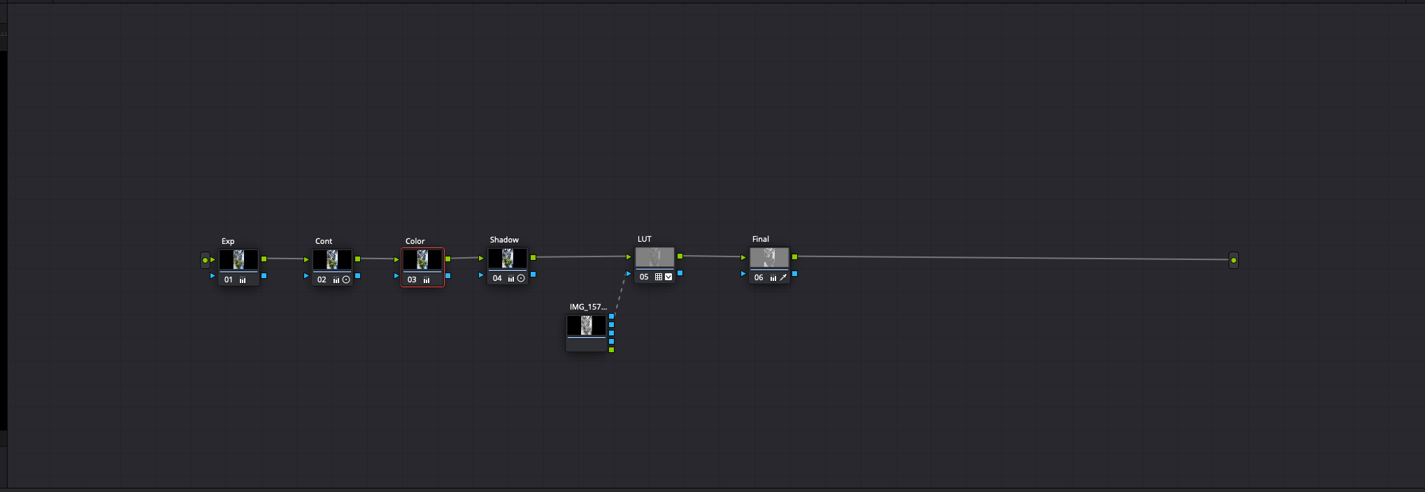 DaVinci Resolve node tree with 5-node structure